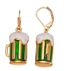 Napier Gold Tone Beer Mugs St Patricks Earrings Nwt